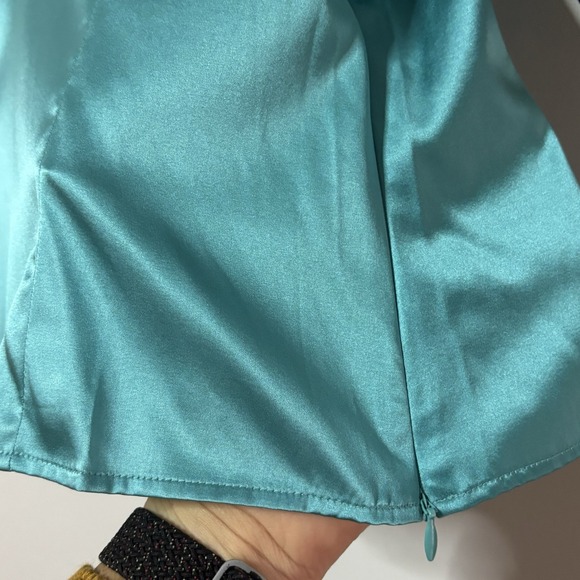 Vintage Y2K Silk & Lace Top M  Turquoise 3/4 Sleeve V-Neck Coquette FairyCore - Picture 5 of 11